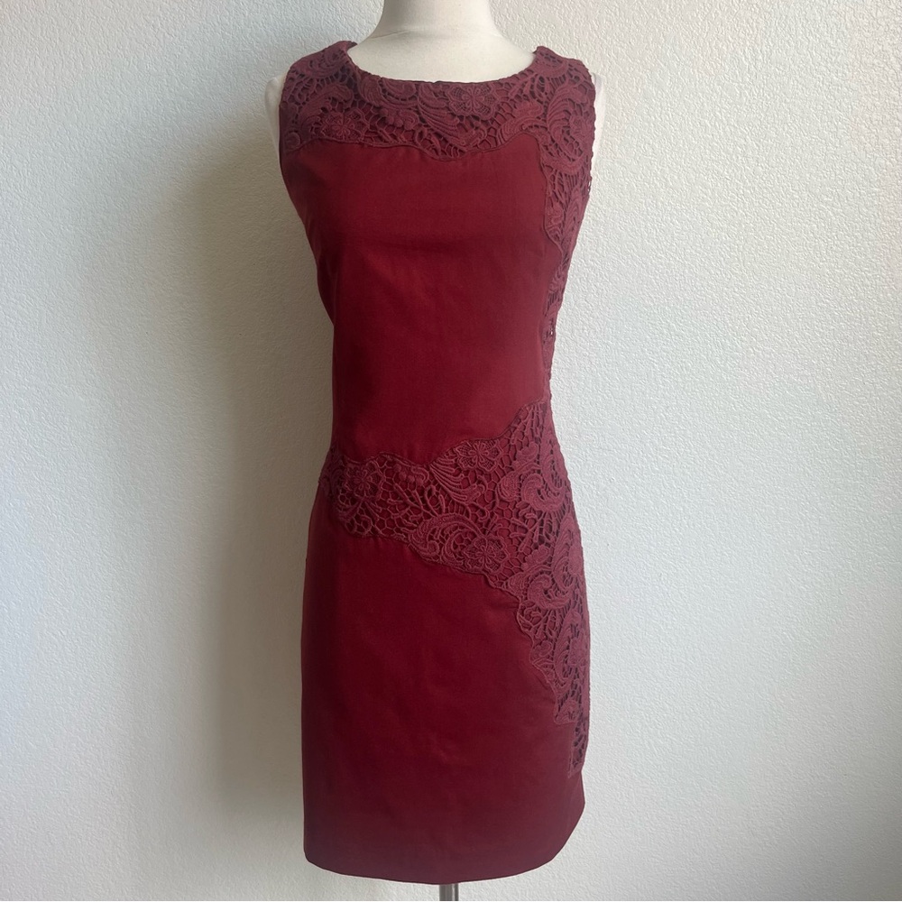 💓Peruvian Connection Burgundy Red Wool Embroidered Sheath Dress - Size 8